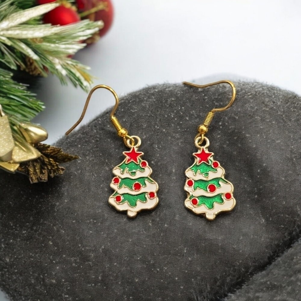 Christmas Tree Holiday Festive Dangle Earrings